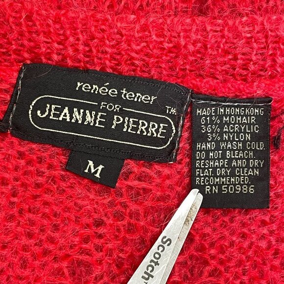 Vtg Renee Tener for Jeanne Pierre Size M Short Sleeve‎ Fuzzy Mohair Red Sweater - Picture 4 of 6